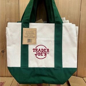 One (1) Brand New Trader Joe’s Green Mini Canvas Tote Bag!